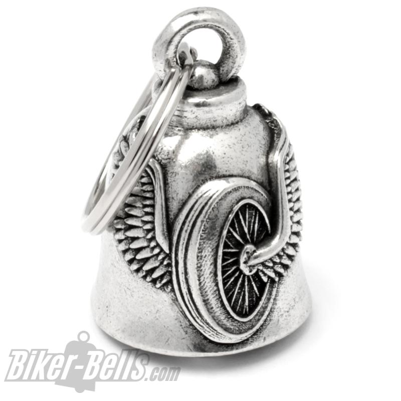 Biker-Bell Rad mit Flügel Winged Wheel Motorrad-Glocke Glücksbringer Ride Bell